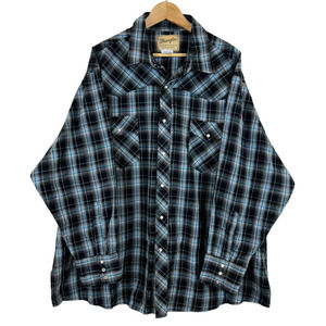 Wrangler‎ Western Fashion Pearl Snap Men's Size 3XL Big Plaid Black/Blue